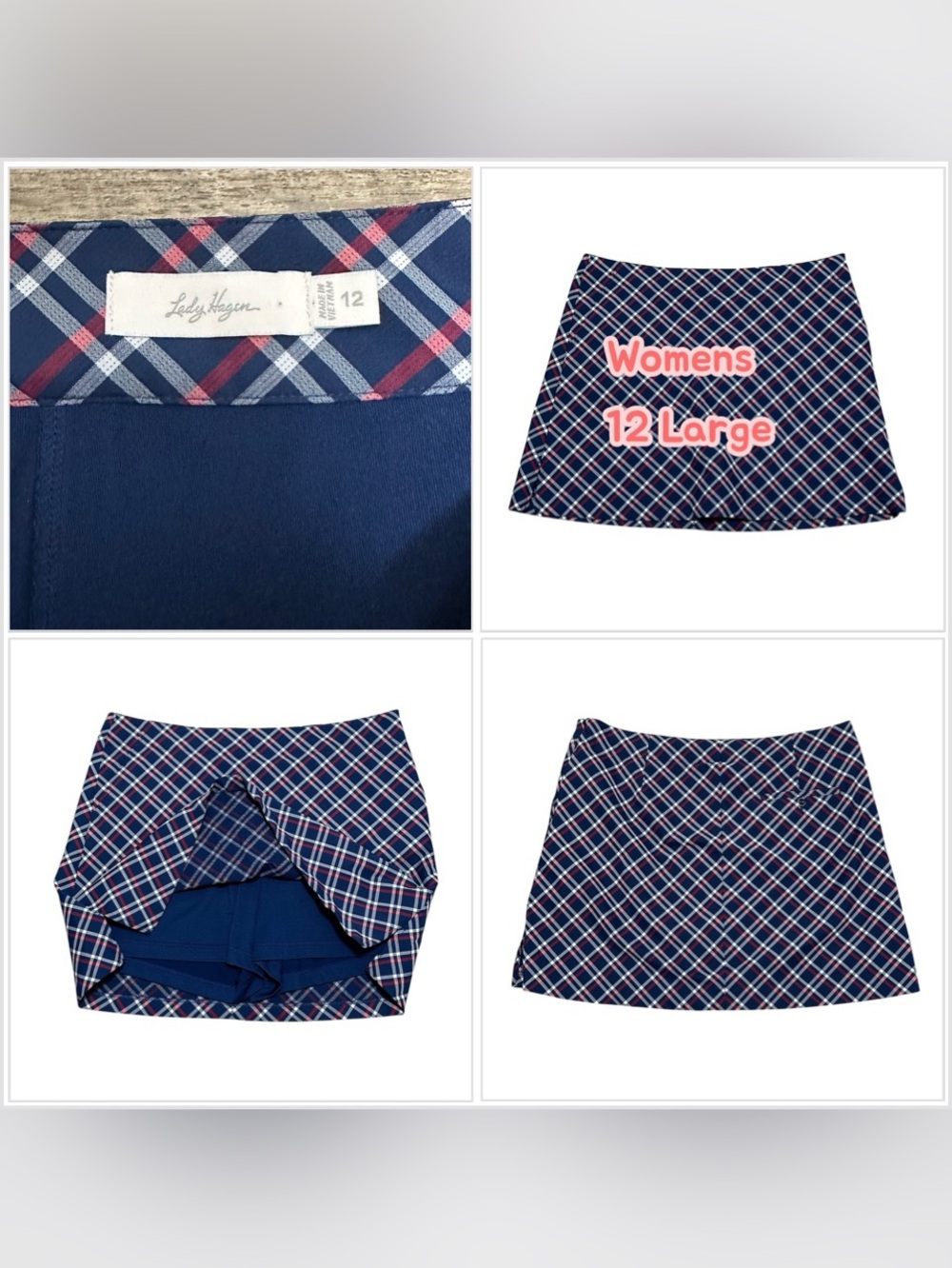 Women’s Lady Hagen 12 Large Skort Attached Short Skirt Navy White Golf Stretch